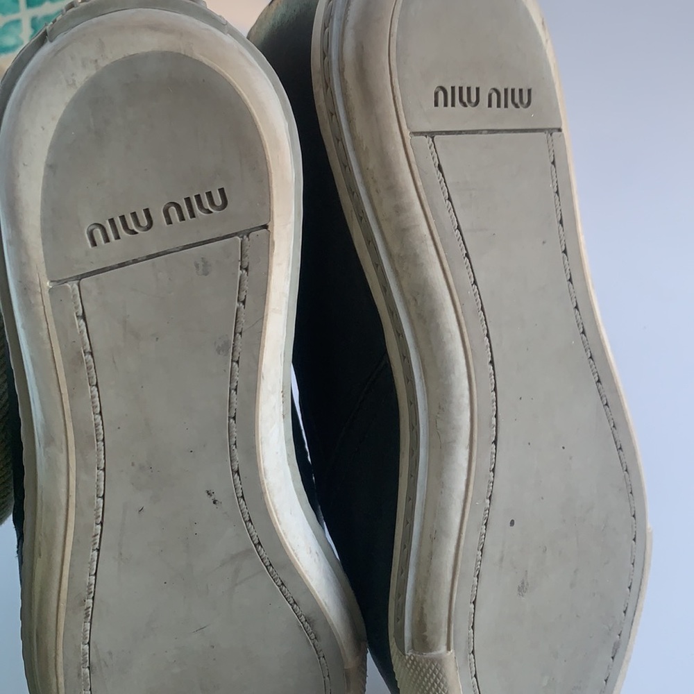 Miu Miu Black Leather Slip-On Sneakers with Silver Cap Toe - Picture 6 of 9